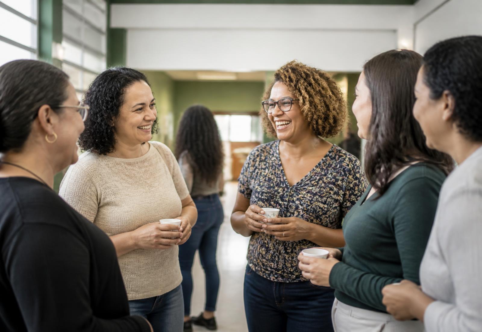 Educadores conversando em roda durante um encontro